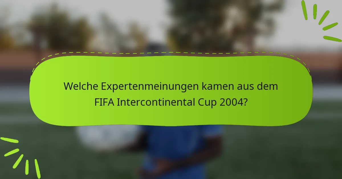 Welche Expertenmeinungen kamen aus dem FIFA Intercontinental Cup 2004?